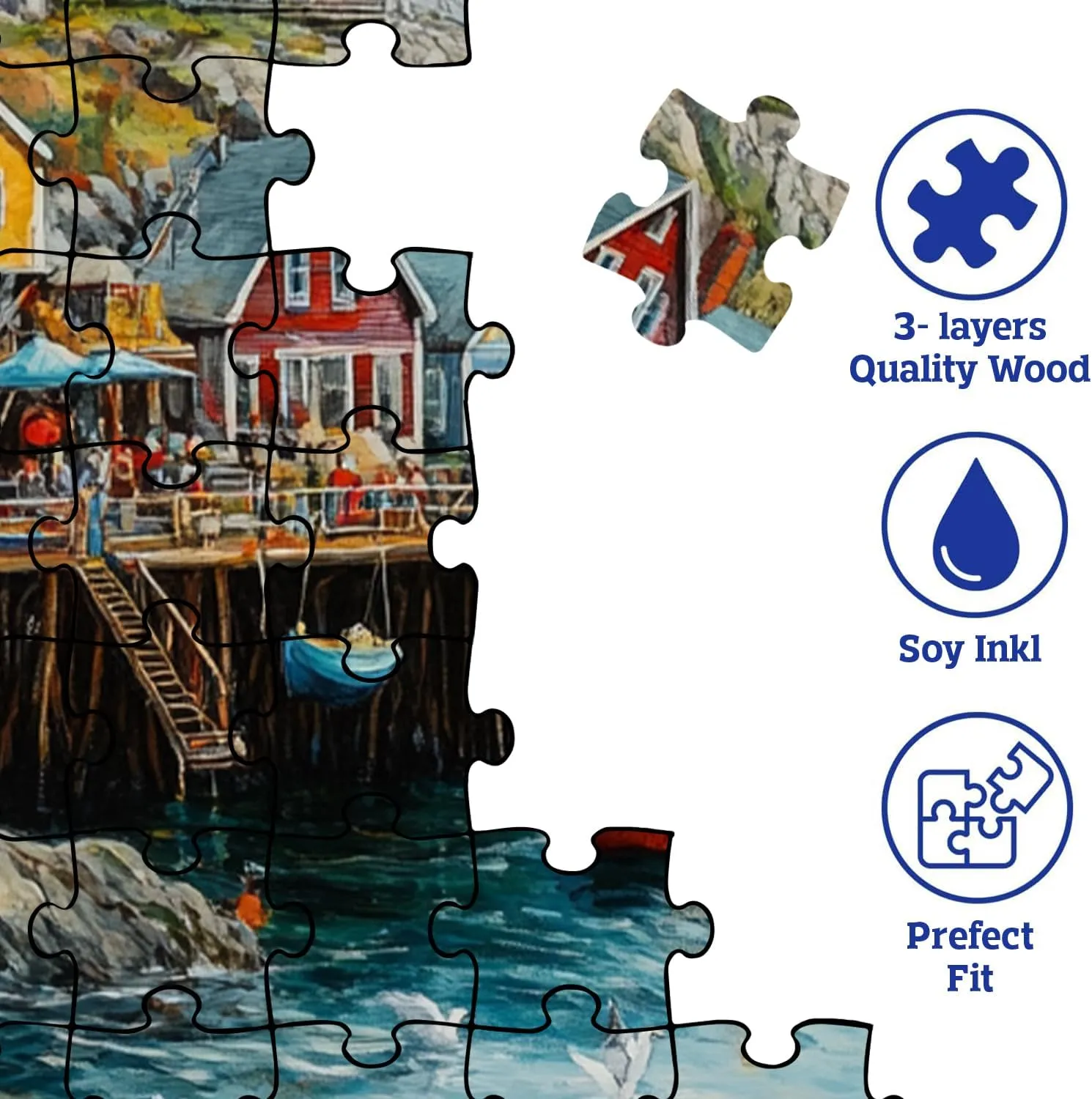 Wooden Puzzles for Adults Jigsaw 500 Piece Picturesquare Fishing Village 500 Piece Puzzle Art for Family Fun Adult Kids Puzzle Games