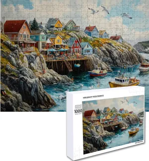 Wooden Puzzles for Adults Jigsaw 500 Piece Picturesquare Fishing Village 500 Piece Puzzle Art for Family Fun Adult Kids Puzzle Games