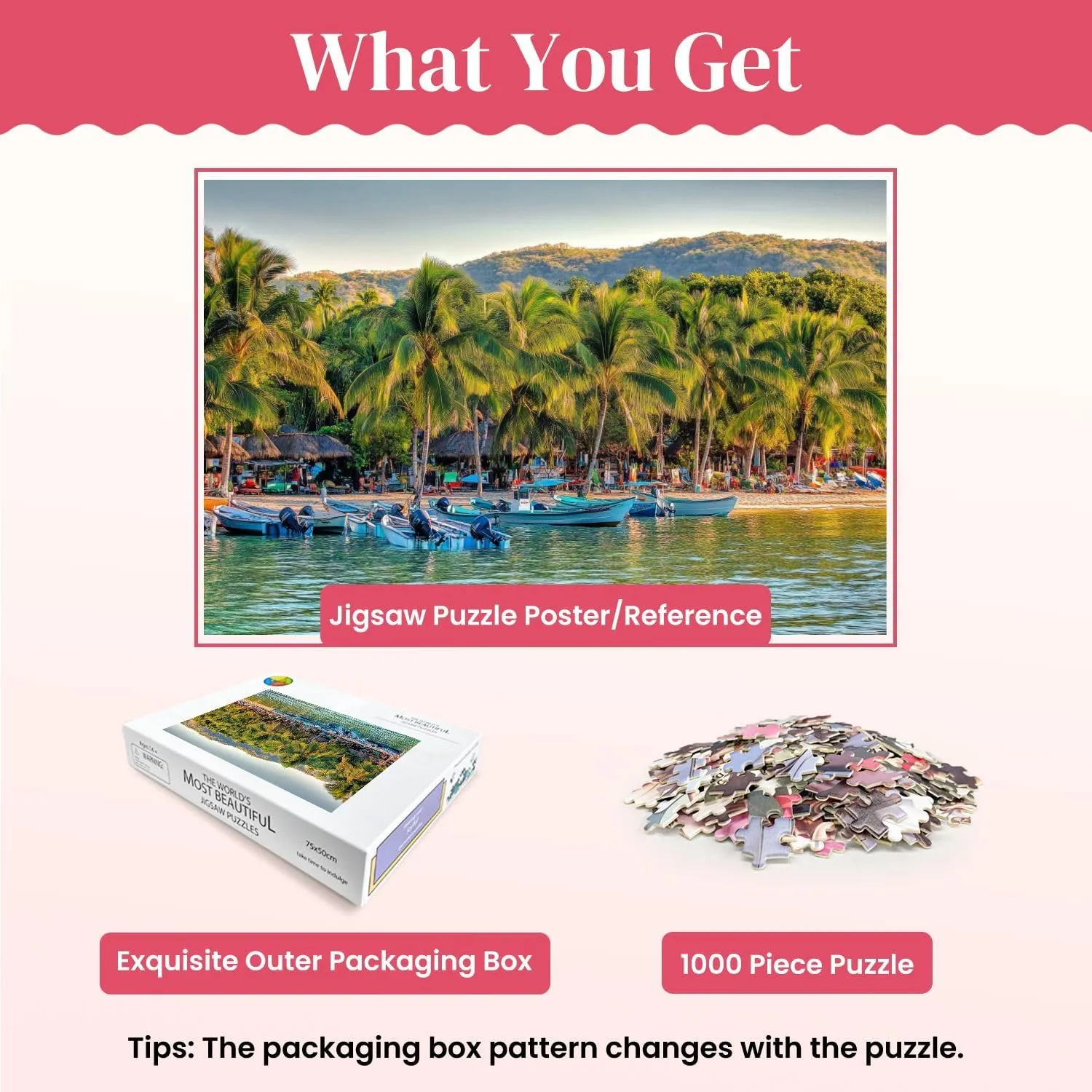 Wooden Puzzles Palm Trees Fishing Boats Zihuatanejo Beach Sunset Light Jigsaw Puzzles for Adults 1000 Pieces Impossible Puzzle Challenging Puzzle Educational Toys Decompression Game
