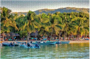 Wooden Puzzles Palm Trees Fishing Boats Zihuatanejo Beach Sunset Light Jigsaw Puzzles for Adults 1000 Pieces Impossible Puzzle Challenging Puzzle Educational Toys Decompression Game