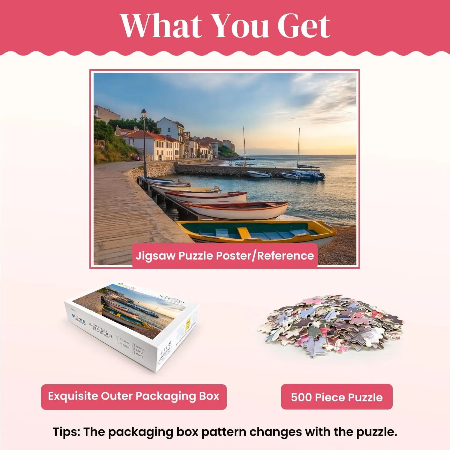 Wooden Puzzles Sunset Fishing Port Town Guethary Province Lapurdi French Basque Jigsaw Puzzles for Adults 500 Pieces Impossible Puzzle Challenging Puzzle Educational Toys Decompression Game