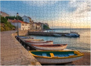Wooden Puzzles Sunset Fishing Port Town Guethary Province Lapurdi French Basque Jigsaw Puzzles for Adults 500 Pieces Impossible Puzzle Challenging Puzzle Educational Toys Decompression Game