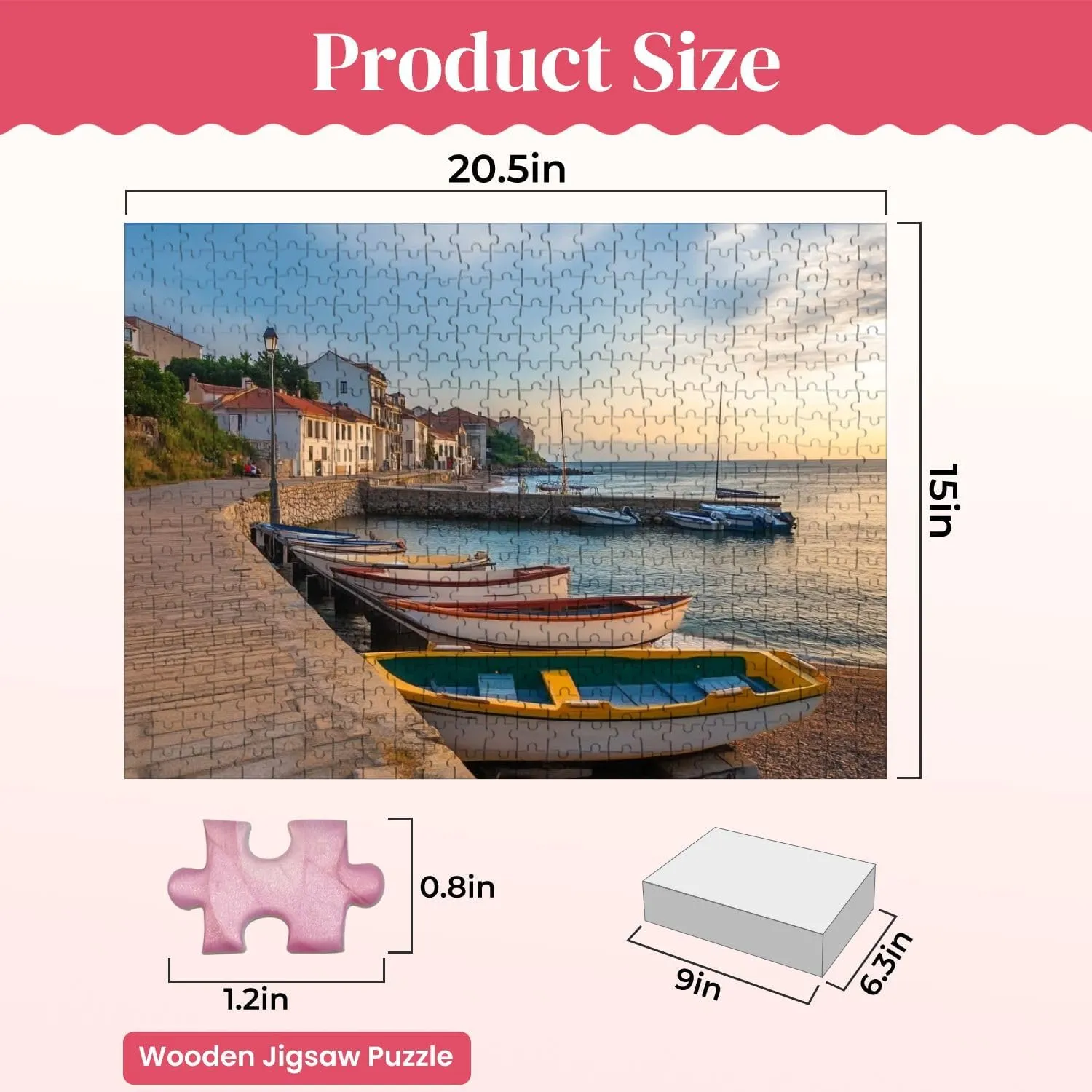 Wooden Puzzles Sunset Fishing Port Town Guethary Province Lapurdi French Basque Jigsaw Puzzles for Adults 500 Pieces Impossible Puzzle Challenging Puzzle Educational Toys Decompression Game