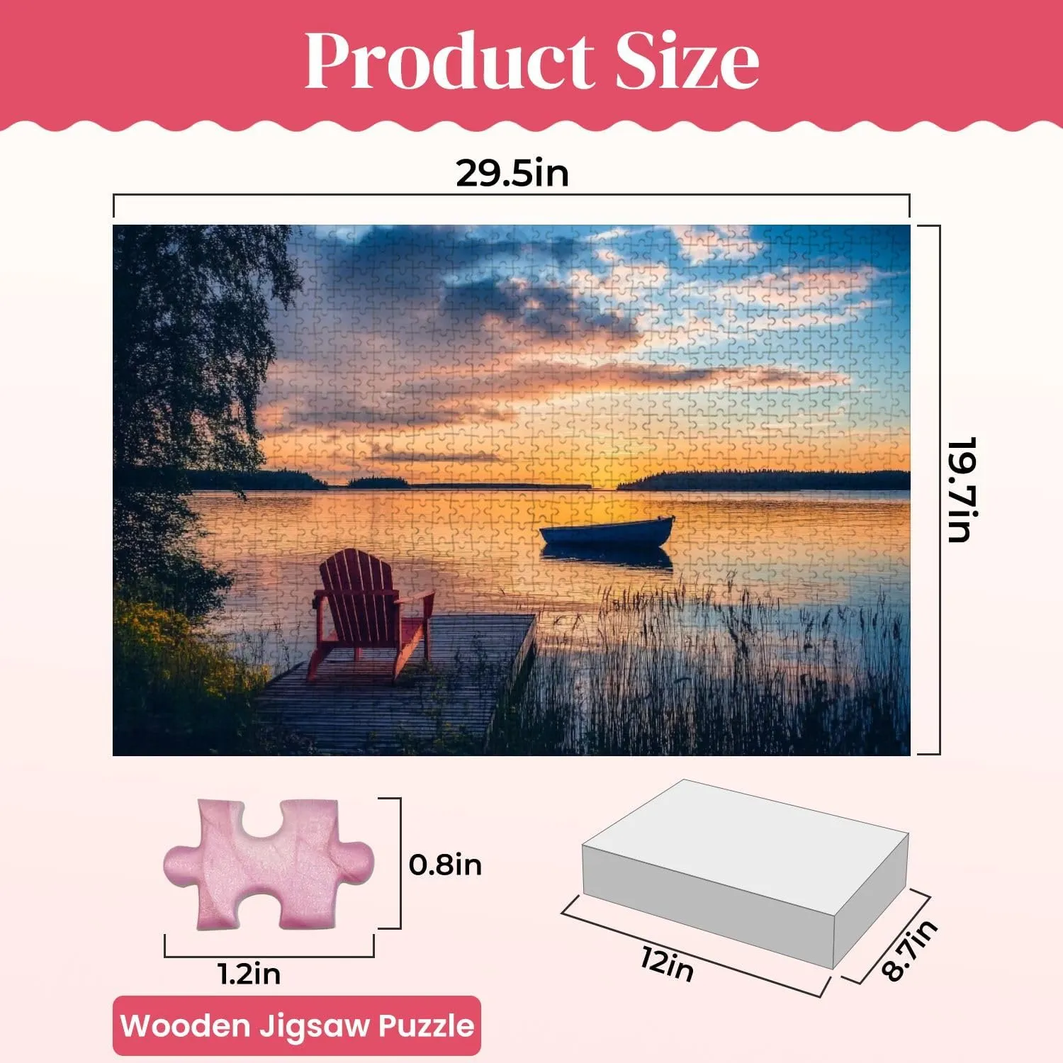 Wooden Puzzles Sunset Lake Wooden pier Fishing Boat Sunset Finland Jigsaw Puzzles for Adults 1000 Pieces Impossible Puzzle Challenging Puzzle Educational Toys Decompression Game