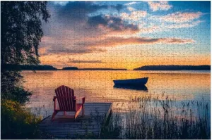 Wooden Puzzles Sunset Lake Wooden pier Fishing Boat Sunset Finland Jigsaw Puzzles for Adults 1000 Pieces Impossible Puzzle Challenging Puzzle Educational Toys Decompression Game