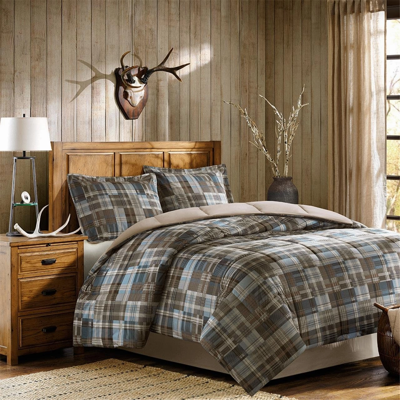 Woolrich Comforter Set, Cabin Lodge, Warm Cover for Colder Season, Modern Cottage-Inspired Down Alternative Ultra Soft Microfiber Bedding, Matching Sham, Plaid Grey/Blue Twin 2 Piece