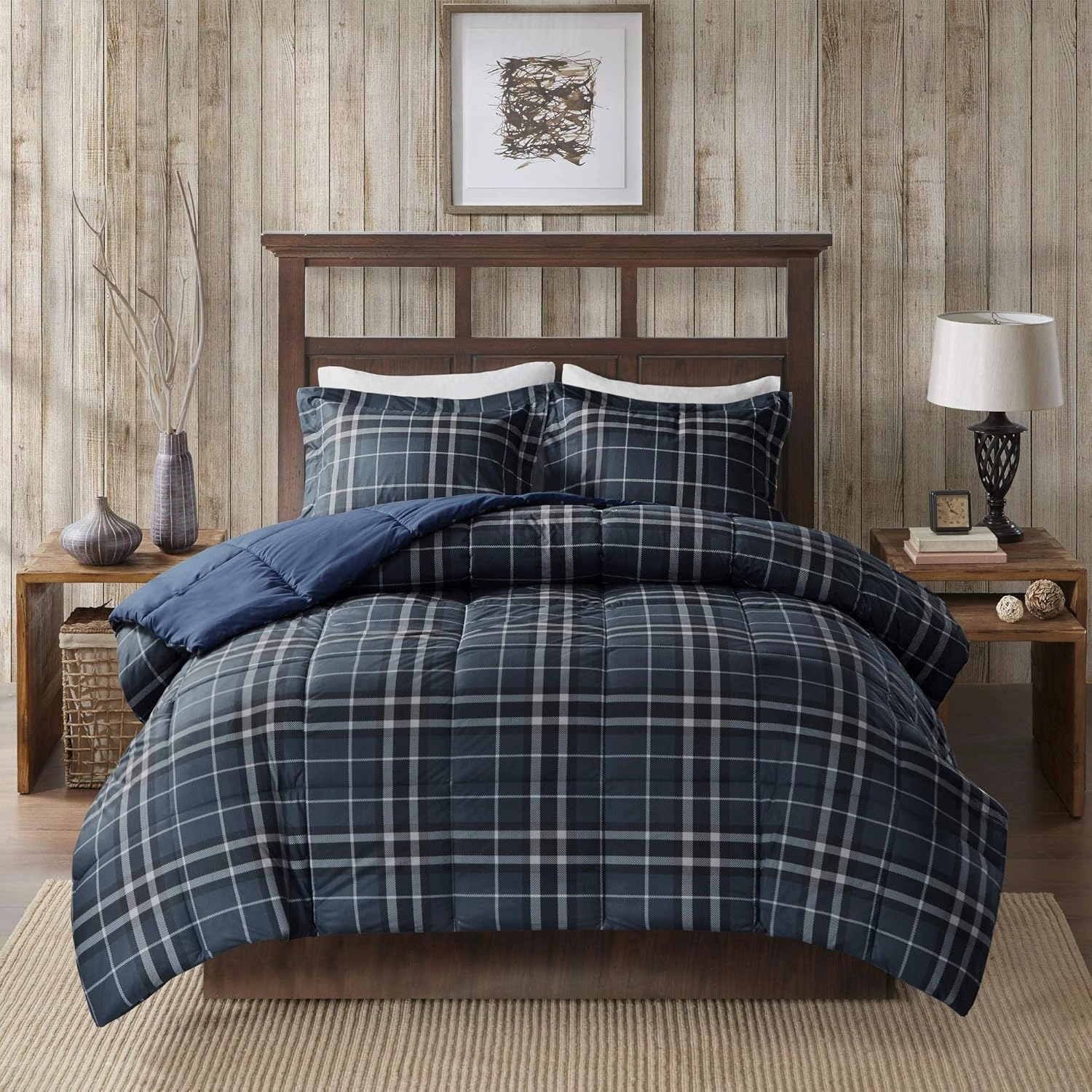 Woolrich Comforter Set, Cabin Lodge, Warm Cover for Colder Season, Modern Cottage-Inspired Down Alternative Ultra Soft Microfiber Bedding, Matching Sham, Plaid Navy King 3 Piece