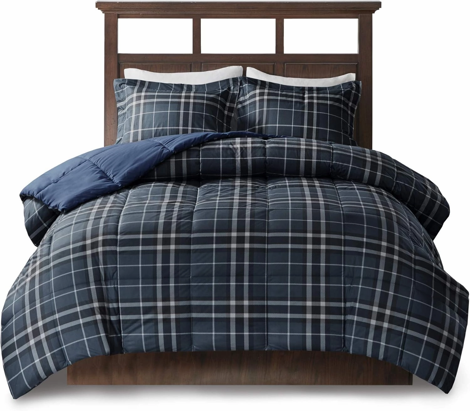 Woolrich Comforter Set, Cabin Lodge, Warm Cover for Colder Season, Modern Cottage-Inspired Down Alternative Ultra Soft Microfiber Bedding, Matching Sham, Plaid Navy King 3 Piece