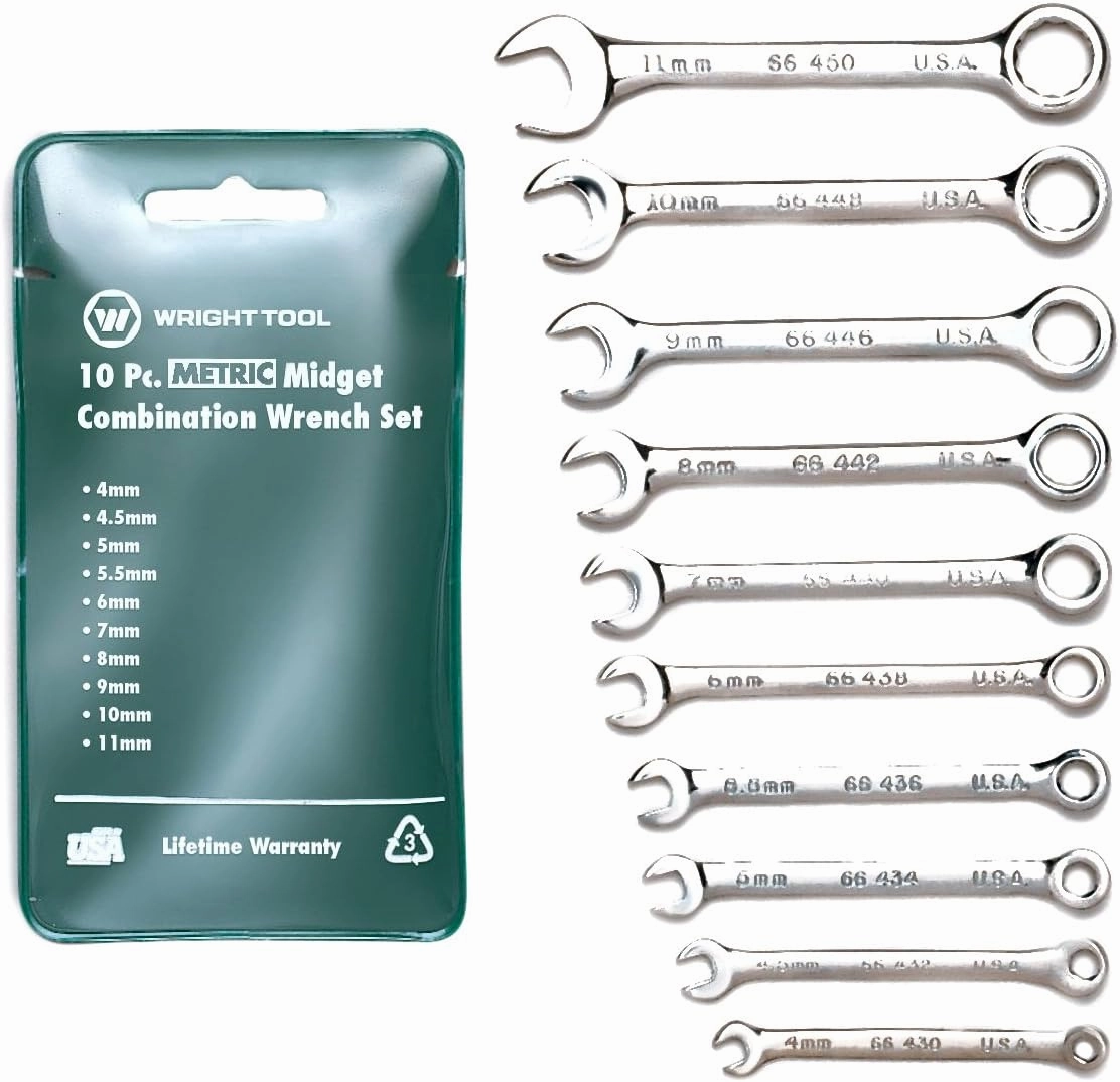 Wright Tool 788 10-Piece Miniature Metric Combination Wrench Set Silver