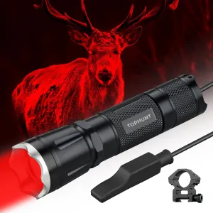 X Red Zoomable LED Tactical Hunting Flashlight, Coyote Hog Red Light Flashlight for Hunting, Fishing