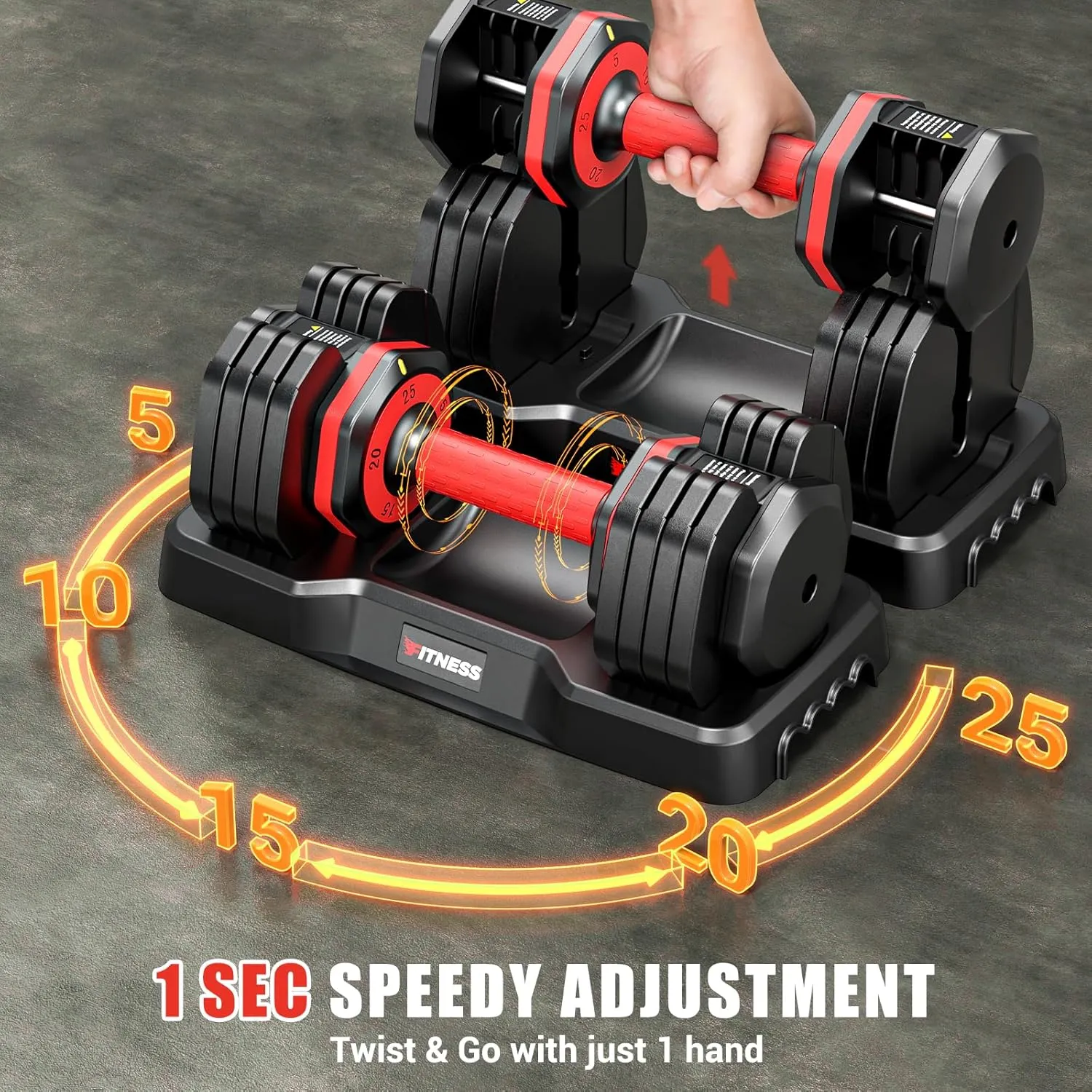 XDDIAS Adjustable Set of 2-25LB/55LB Set-1Sec Adjustable Weights-5 in 1 Free Weights Dumbbells Set with Effortless Tray/No-Slip Handle-Compact Size for Women/Men at Home Gym