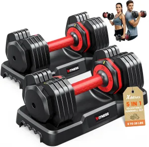 XDDIAS Adjustable Set of 2-25LB/55LB Set-1Sec Adjustable Weights-5 in 1 Free Weights Dumbbells Set with Effortless Tray/No-Slip Handle-Compact Size for Women/Men at Home Gym