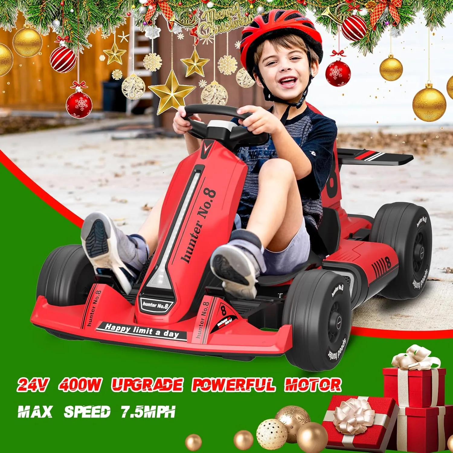 XJD 24V 7Ah Battery Electric Go Kart with Adjustable Seat, Powered Pedal Go Karts for 3  Kids Youths on Car Electric Vehicle Car for Boys Girls 7.5MPH (Red, 24V)