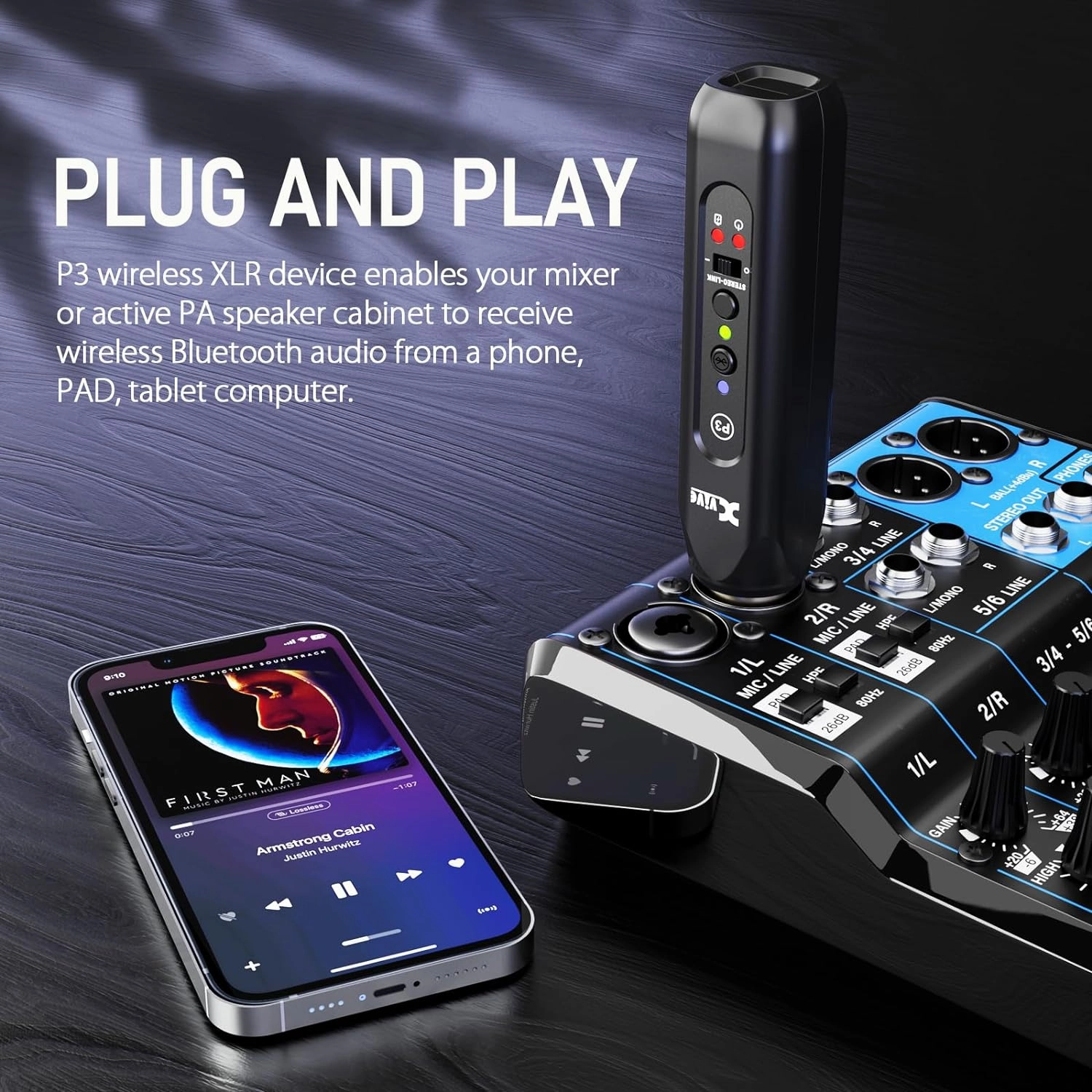 Xvive P3 Wireless XLR Bluetooth Receiver, Bluetooth Adapter for Speakers, Audio Mixer, PA Systems, DJ System(P3 XLR)