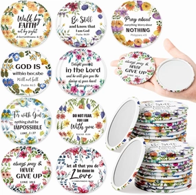 Y1tvei Bible Verse Compact Mirrors - 72Pcs Floral Bible Verse Mini Compact Mirrors Christian Gifts Bulk Inspirational Small Portable Round Pocket Makeup Mirror for Purse Church Party Favors for Women