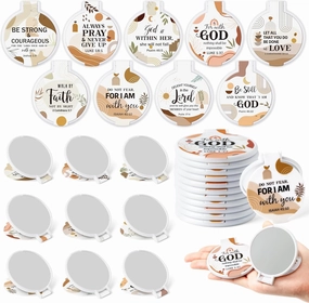 Y1tvei Bible Verse Folding Mirrors - 36Pcs Boho Christian Gifts Bulk Bible Verse Folding Compact Mirrors Inspirational Small Portable Round Pocket Makeup Mirror for Purse Church Party Favors for Women