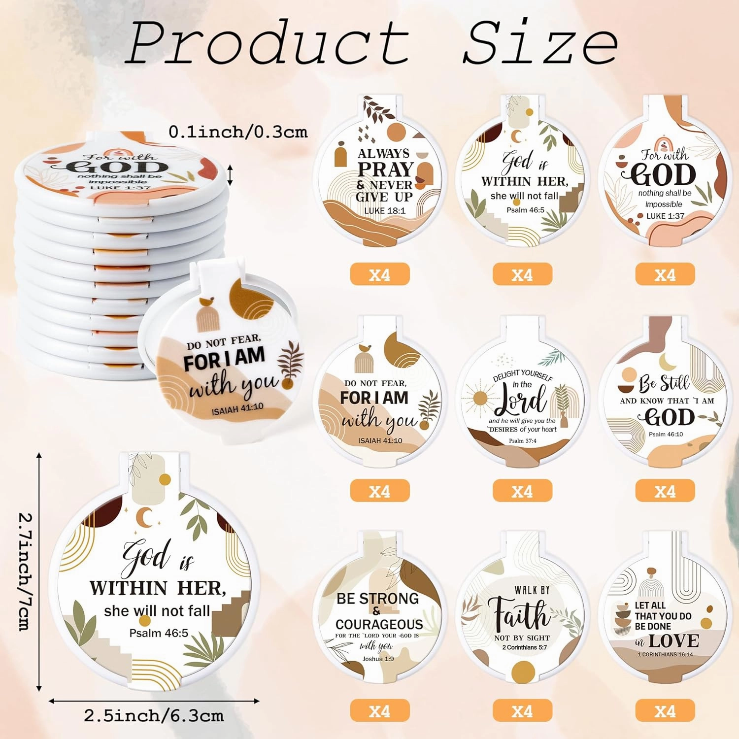 Y1tvei Bible Verse Folding Mirrors - 36Pcs Boho Christian Gifts Bulk Bible Verse Folding Compact Mirrors Inspirational Small Portable Round Pocket Makeup Mirror for Purse Church Party Favors for Women