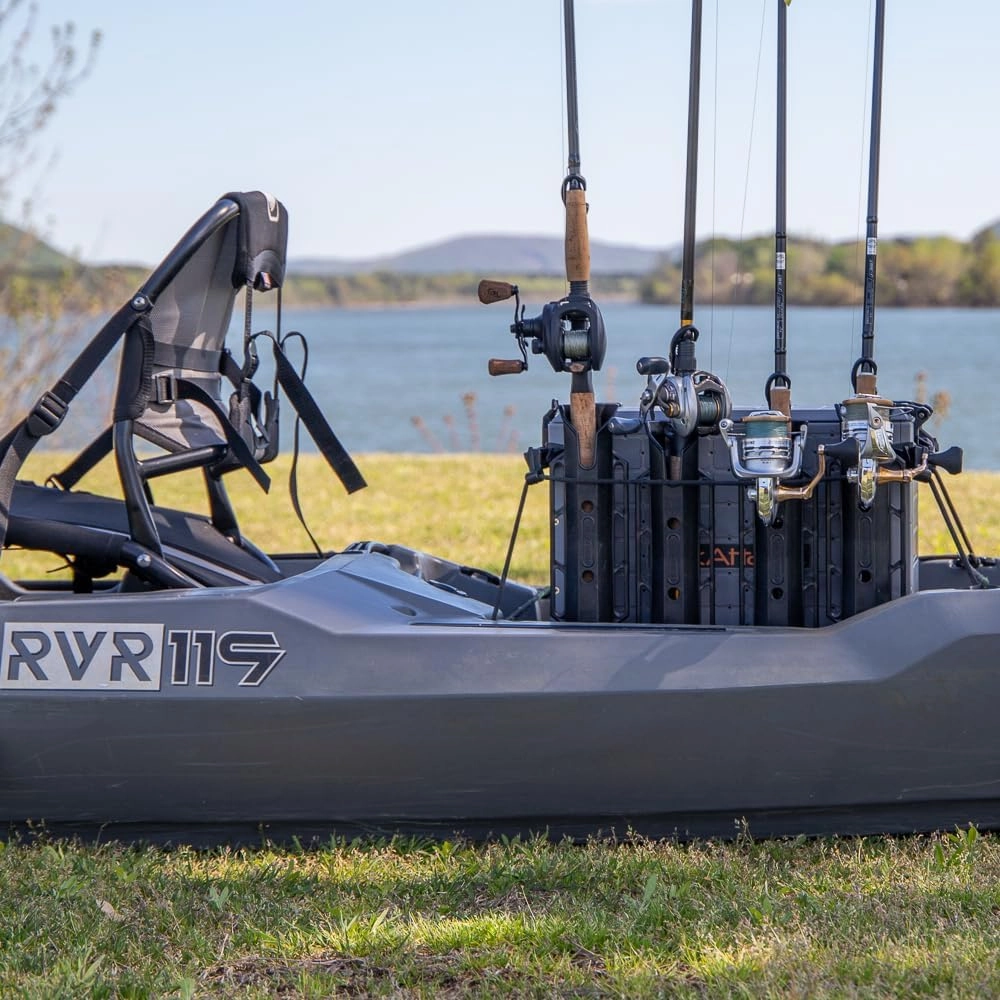 YakAttack BlackPak Pro 13" x 16" Kayak Fishing Crate with 4 Rod Holders - Battleship Grey | Tackle Storage Box & Gear Organizer for Kayaks | Lightweight, Durable & Customizable Marine Accessory