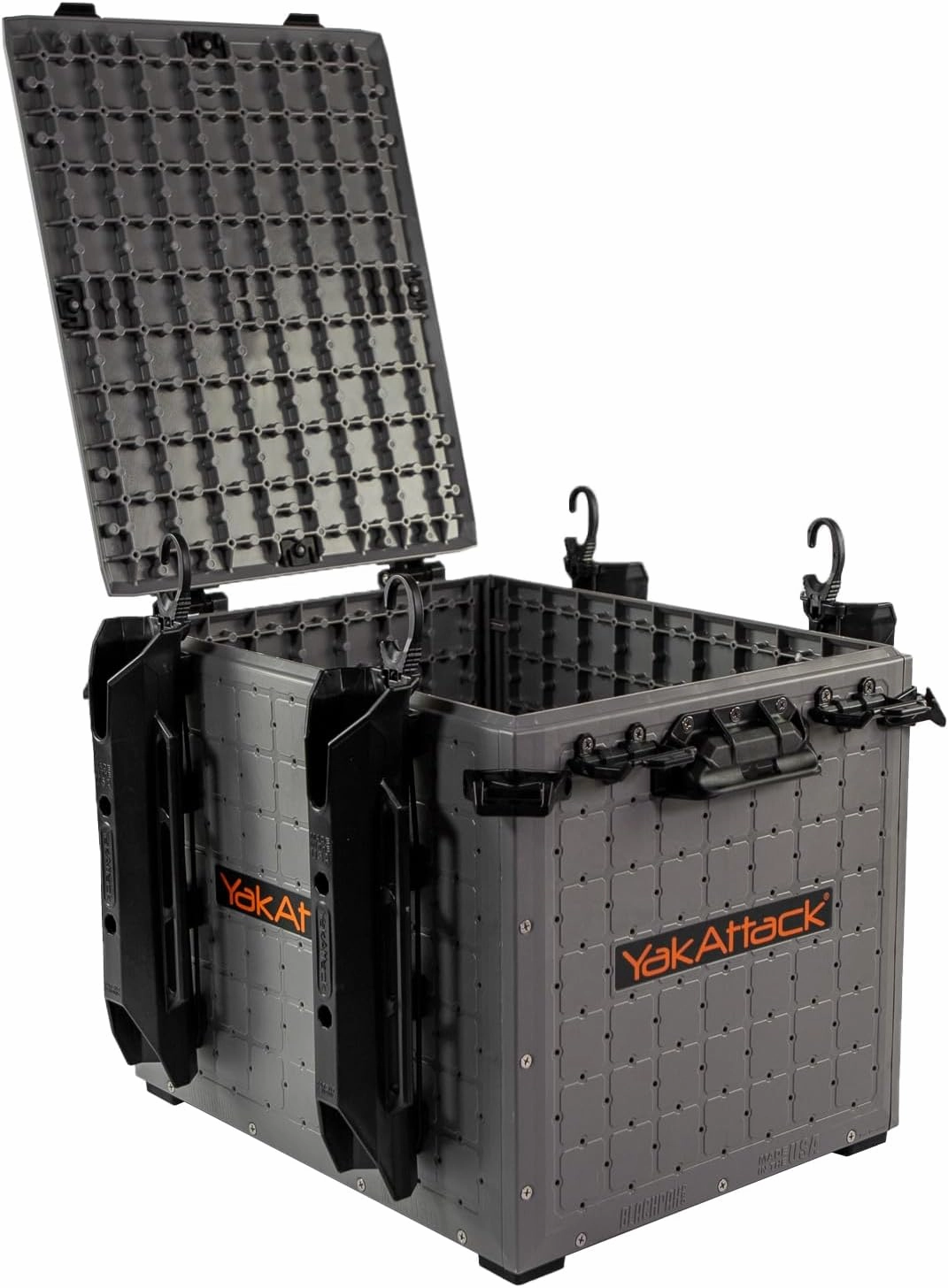 YakAttack BlackPak Pro 13" x 16" Kayak Fishing Crate with 4 Rod Holders - Battleship Grey | Tackle Storage Box & Gear Organizer for Kayaks | Lightweight, Durable & Customizable Marine Accessory