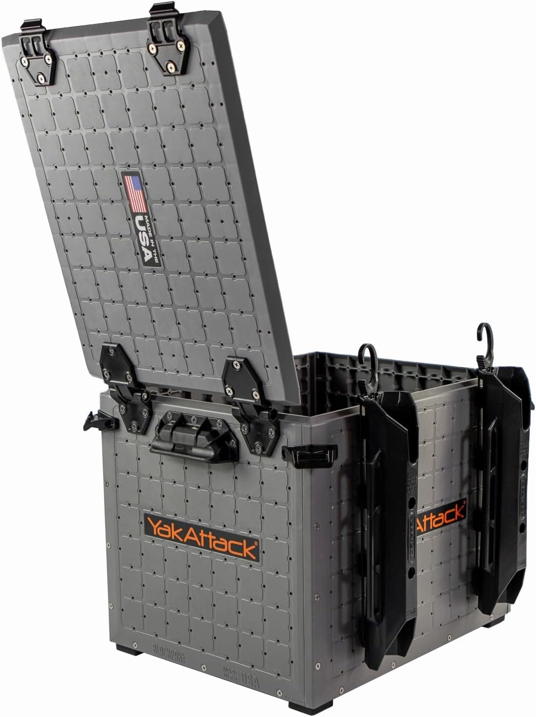 YakAttack BlackPak Pro 13" x 16" Kayak Fishing Crate with 4 Rod Holders - Battleship Grey | Tackle Storage Box & Gear Organizer for Kayaks | Lightweight, Durable & Customizable Marine Accessory