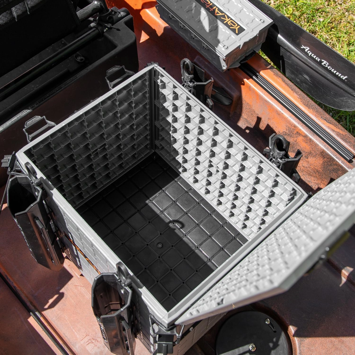 YakAttack BlackPak Pro 13" x 16" Kayak Fishing Crate with 4 Rod Holders - Battleship Grey | Tackle Storage Box & Gear Organizer for Kayaks | Lightweight, Durable & Customizable Marine Accessory