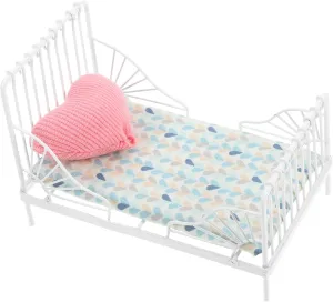 Yardwe 1set Miniature Bed for Dollhouse Decoration Cute Dollhouse Furniture Accessory for Bedroom Scenarios Realistic Design Safe Material for House Decor