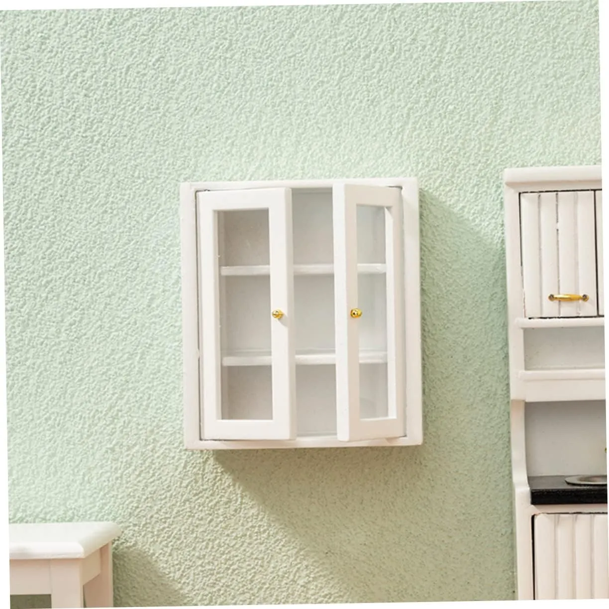 YARNOW 2pcs Miniature Kitchen Cabinet Doll Furniture Tiny House Decor Realistic Design Chic Display Cabinet for Dollhouse for Micro Landscape Decoration
