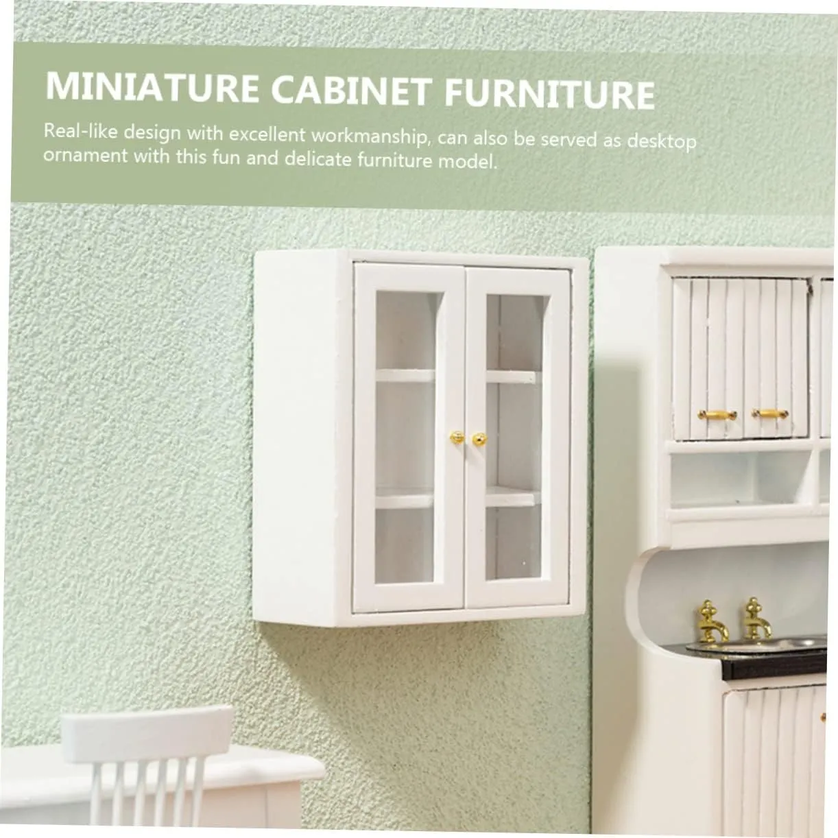 YARNOW 2pcs Miniature Kitchen Cabinet Doll Furniture Tiny House Decor Realistic Design Chic Display Cabinet for Dollhouse for Micro Landscape Decoration