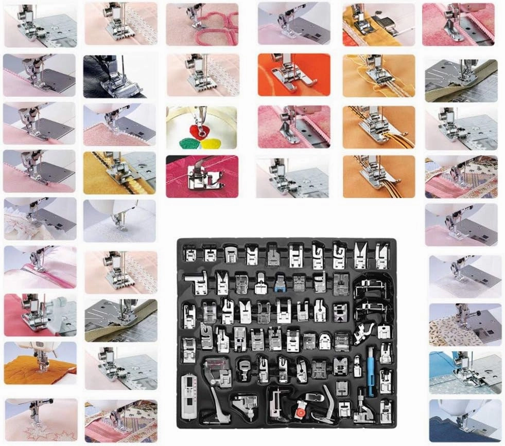 YEQIN 62pcs Domestic Sewing Machine Presser Foot Feet Set Multi-Functional Presser Foot Set for Singer, Brother, Janome,Kenmore, Babylock,Elna,Toyota,New Home, Etc(62 PCS)