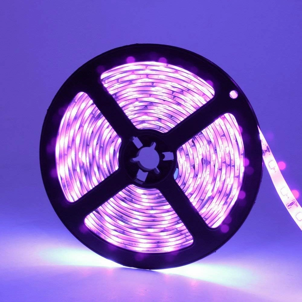 YGS-Tech Super Bright 60 Watts UV Black Light LED Strip, 16.4FT/5M 3528 300LEDs 395nm-405nm Non-Waterproof Blacklight with Power Supply, for Night Fishing, Black Party