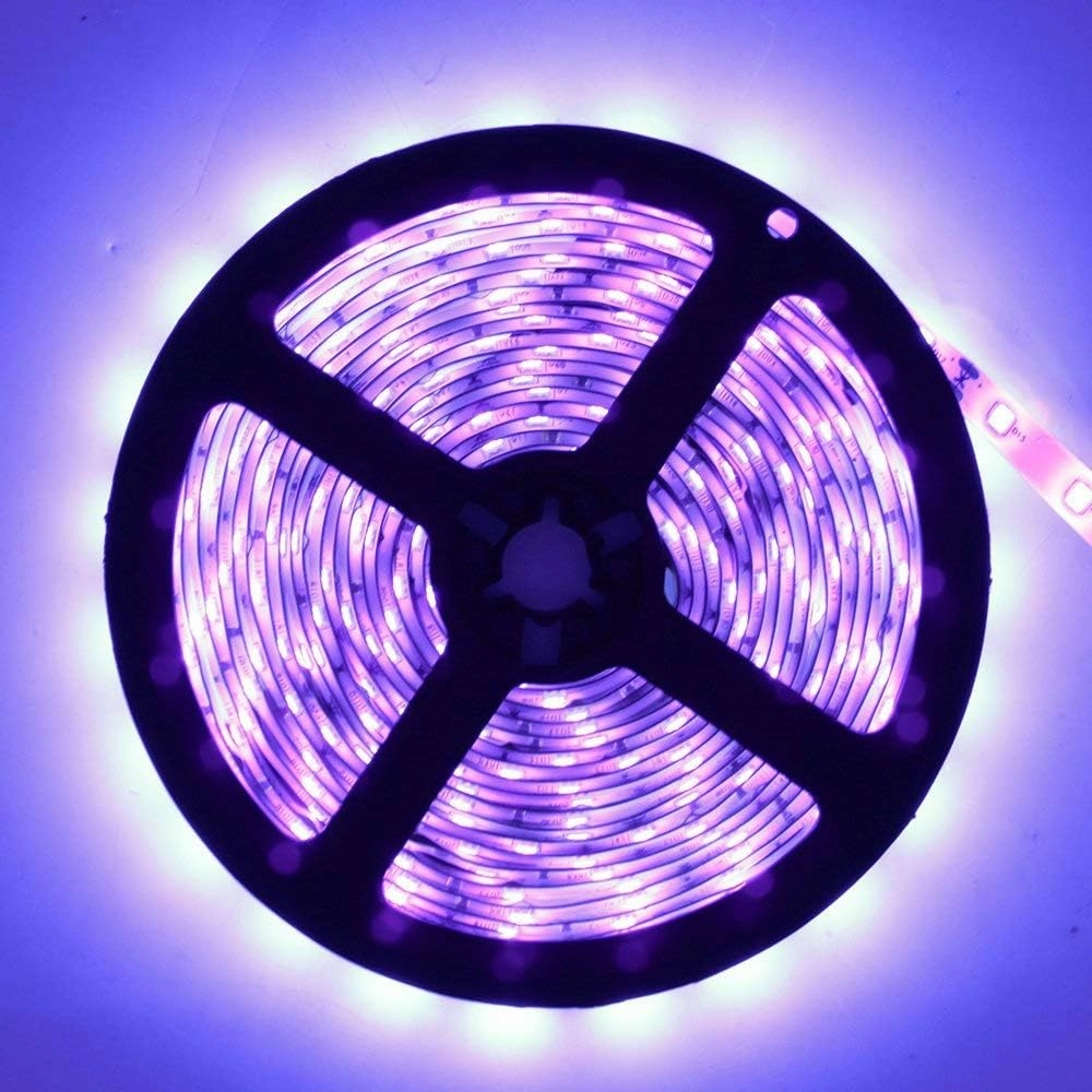 YGS-Tech Super Bright 60 Watts UV Black Light LED Strip, 16.4FT/5M 3528 300LEDs 395nm-405nm Non-Waterproof Blacklight with Power Supply, for Night Fishing, Black Party