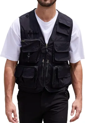 Yimoon Men’s Utility Fishing Vest Summer Lightweight Safari Travel Cargo Vest Outdoor Work Vests Multi Pockets