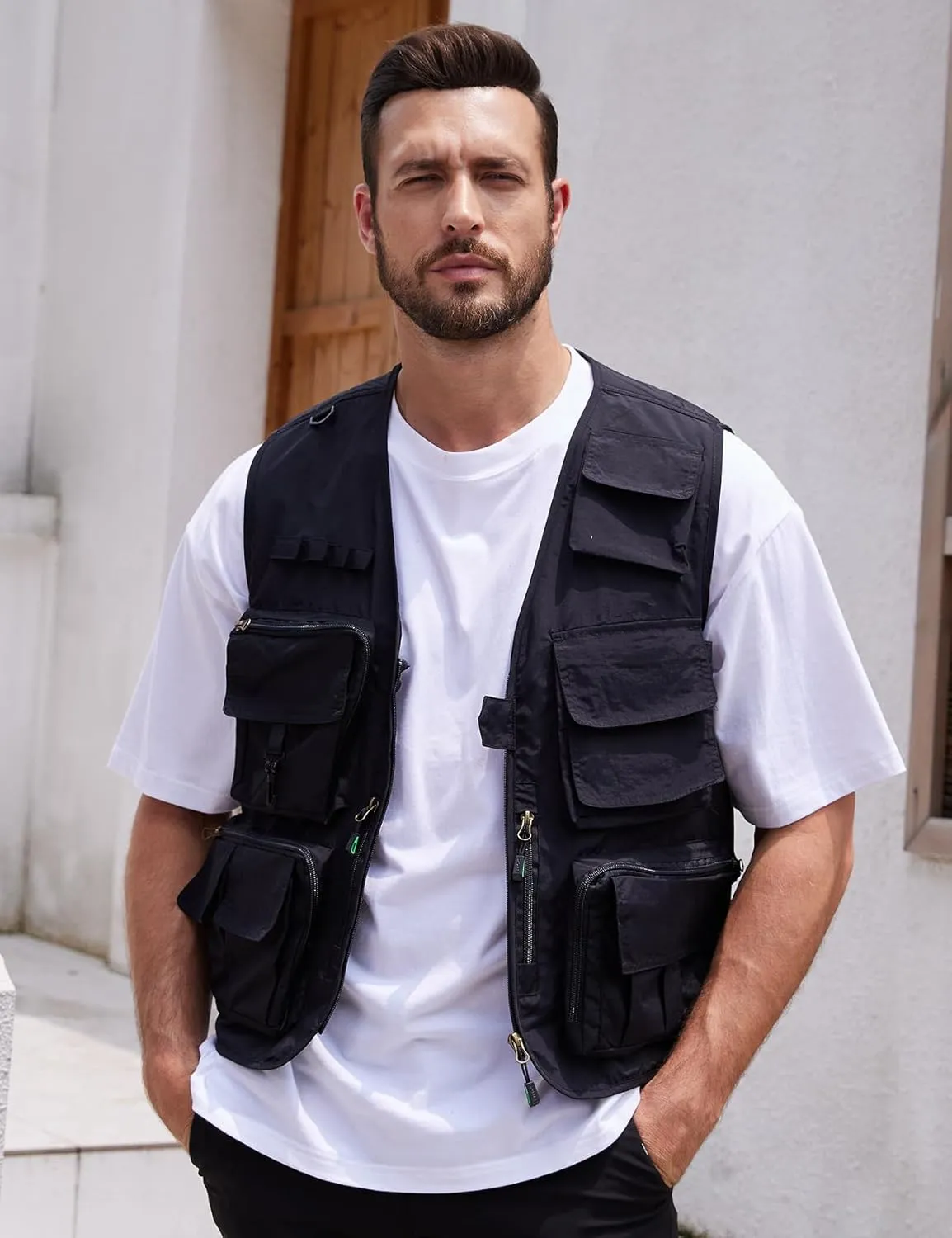 Yimoon Men’s Utility Fishing Vest Summer Lightweight Safari Travel Cargo Vest Outdoor Work Vests Multi Pockets