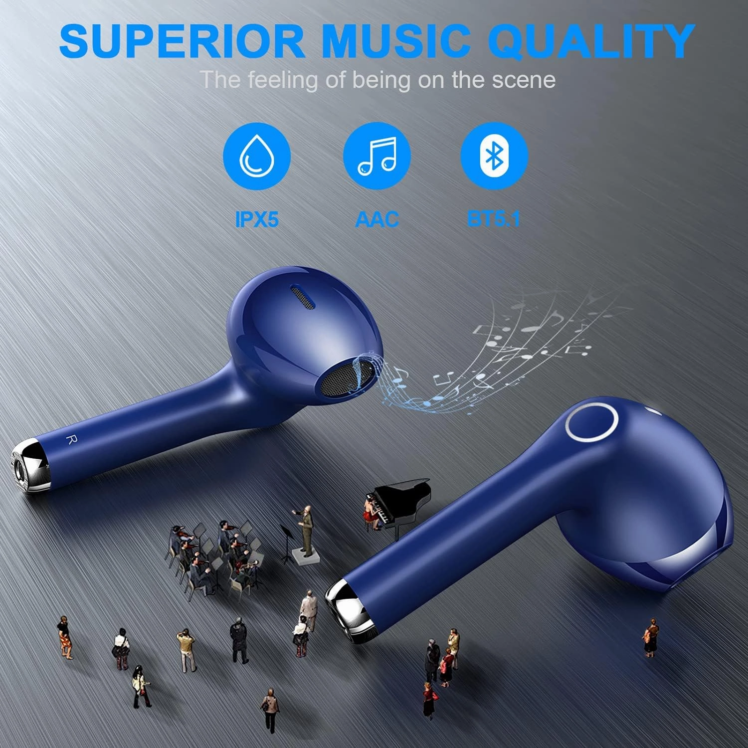 yobola Wireless Earbuds, Bluetooh Earbuds, Deep Bass Light Weight Mini Wireless Headphones for Running/Fitness, 25Hrs Playtime, Built-in Microphone, Touch Control, IPX5 Waterproof