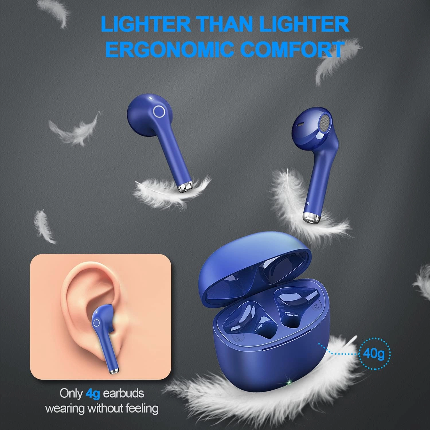 yobola Wireless Earbuds, Bluetooh Earbuds, Deep Bass Light Weight Mini Wireless Headphones for Running/Fitness, 25Hrs Playtime, Built-in Microphone, Touch Control, IPX5 Waterproof