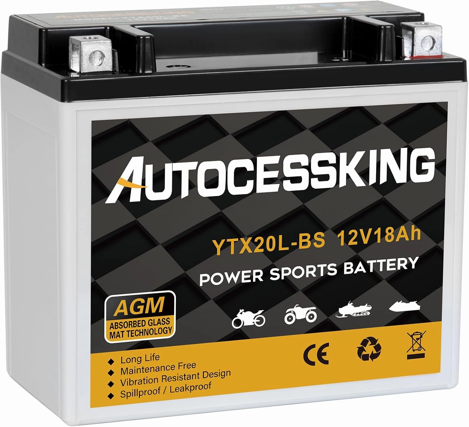 YTX20L-BS 12V 18AH Motorcycle Battery, Rechargeable Sealed AGM Battery Maintenance Free Powersport Replacement Battery for ATV and Scooter