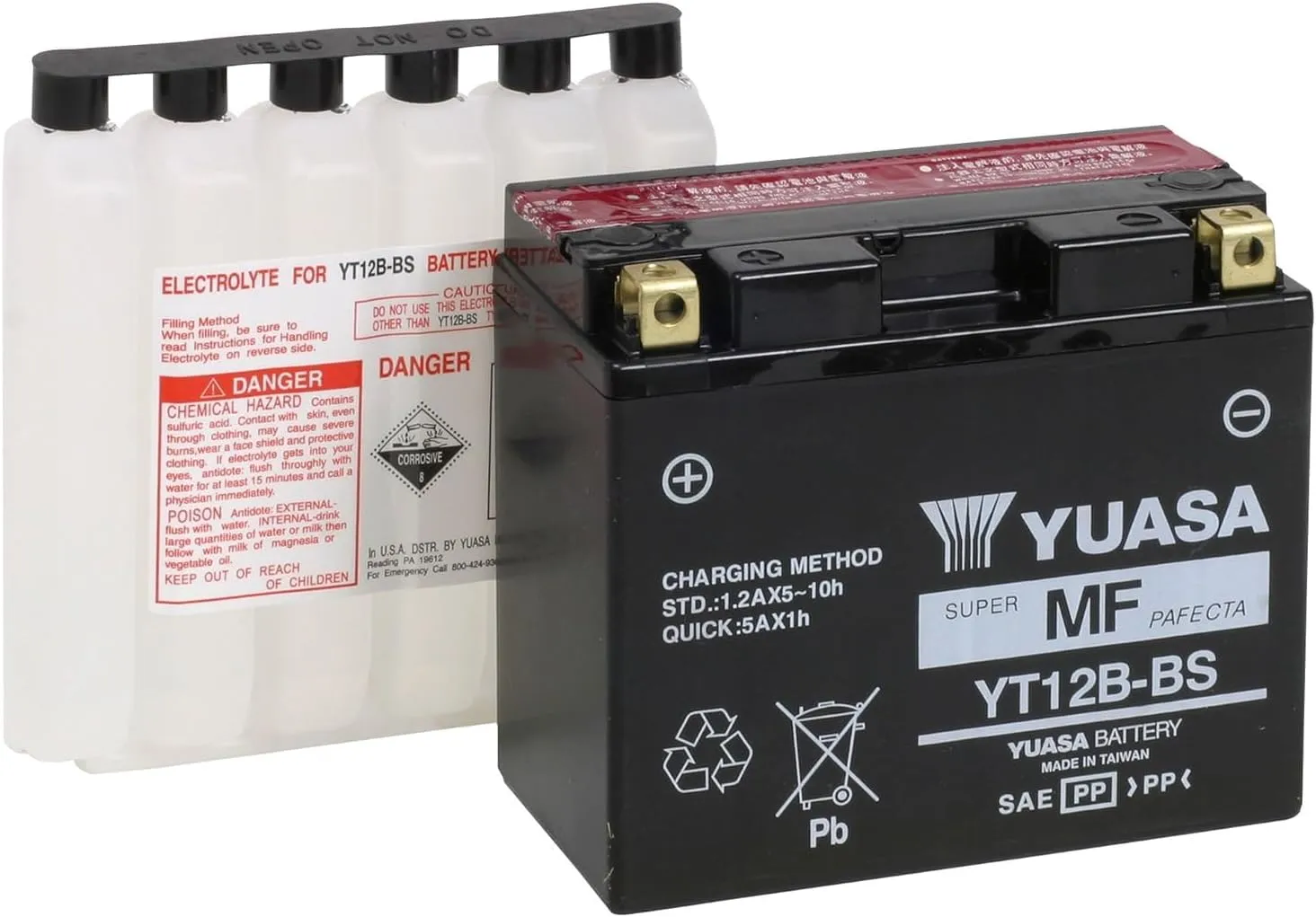 Yuasa YUAM6212B YT12B-BS Maintenance Free AGM Battery with Acid pack