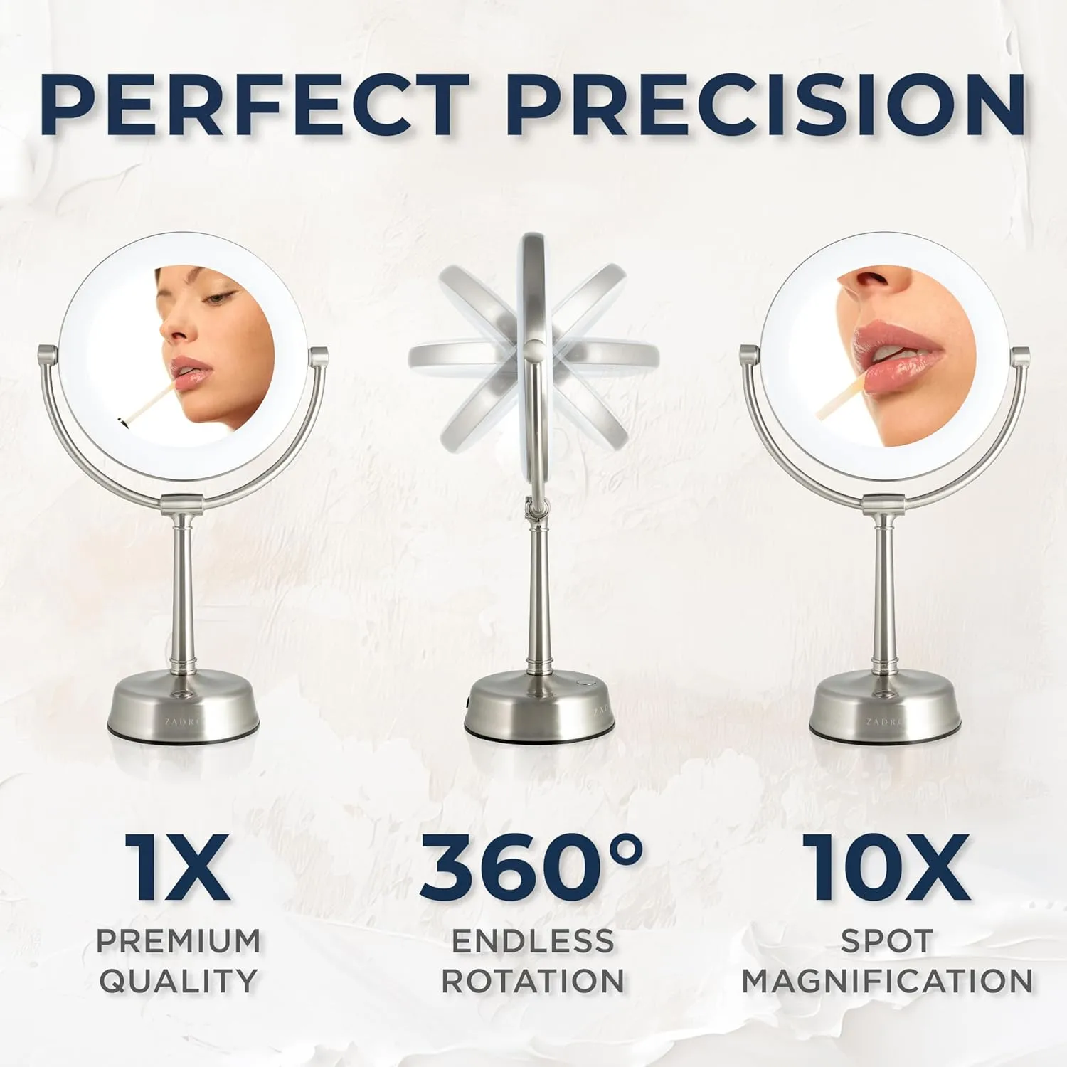 Zadro 12" Lexington LED Lighted Makeup Mirror with Magnification & Infinity Dimmer Touch Pad (Large | 12" x 20.75" | 10X/1X, Chrome)