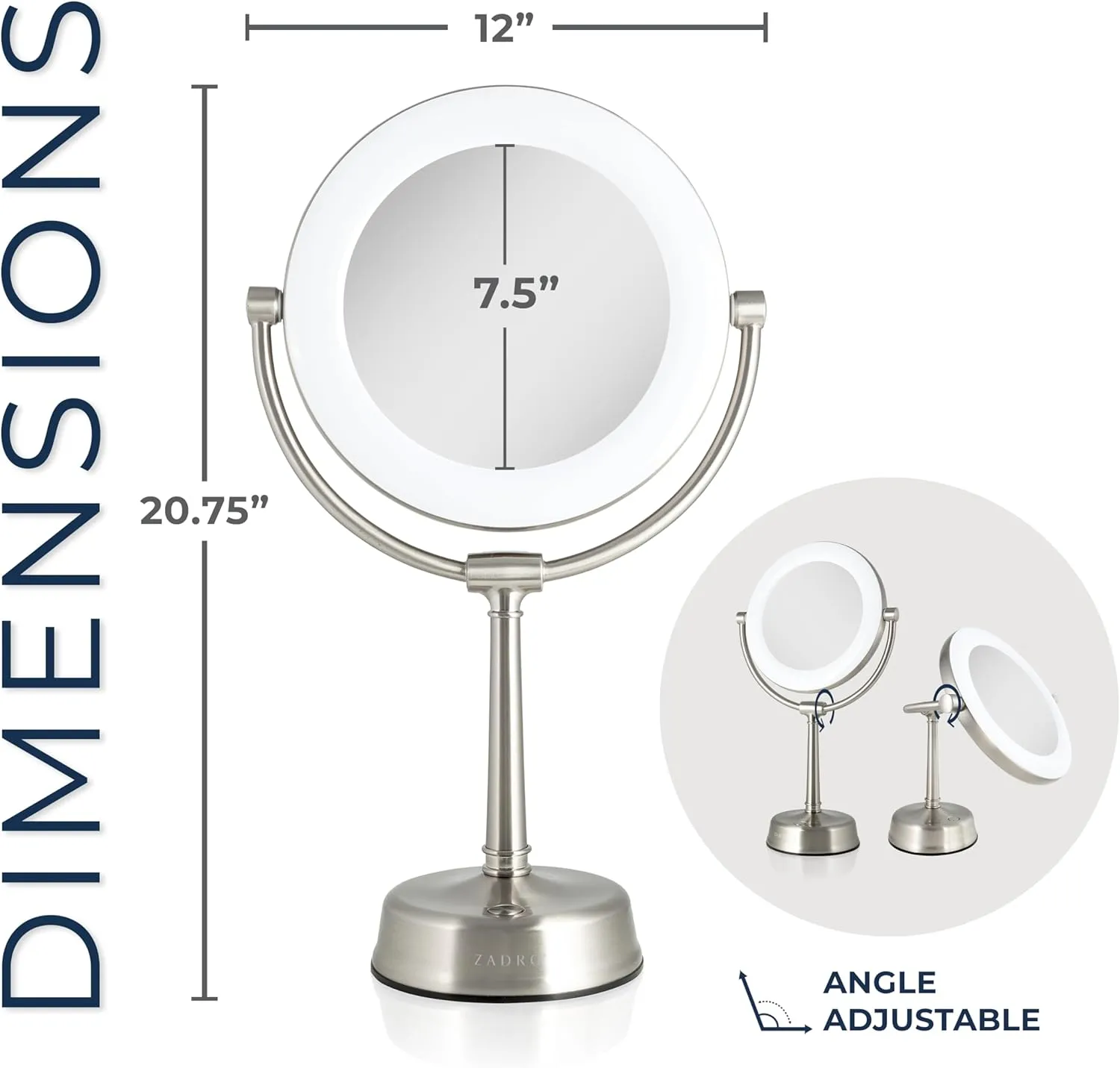 Zadro 12" Lexington LED Lighted Makeup Mirror with Magnification & Infinity Dimmer Touch Pad (Large | 12" x 20.75" | 10X/1X, Chrome)