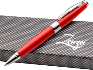 ZenZoi Red Ballpoint Pen Set. Elegant Executive Pen for Men or Women. High End Pen Gift Box w/Luxury Pen & 2 Gel Ball Point (Blue & Black) Refills. Smooth Writing Pen (Red)