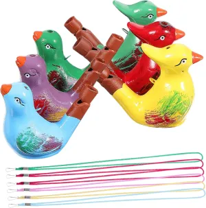 Zerodeko Bird Whistle, 6PCS Ceramic Bird Whistles, Bird Water Whistles with Lanyards, Bird Noise Makers, Funny Bath Musical, Drawing Warbler Song Ceramic Whistles for Kids Party Favors