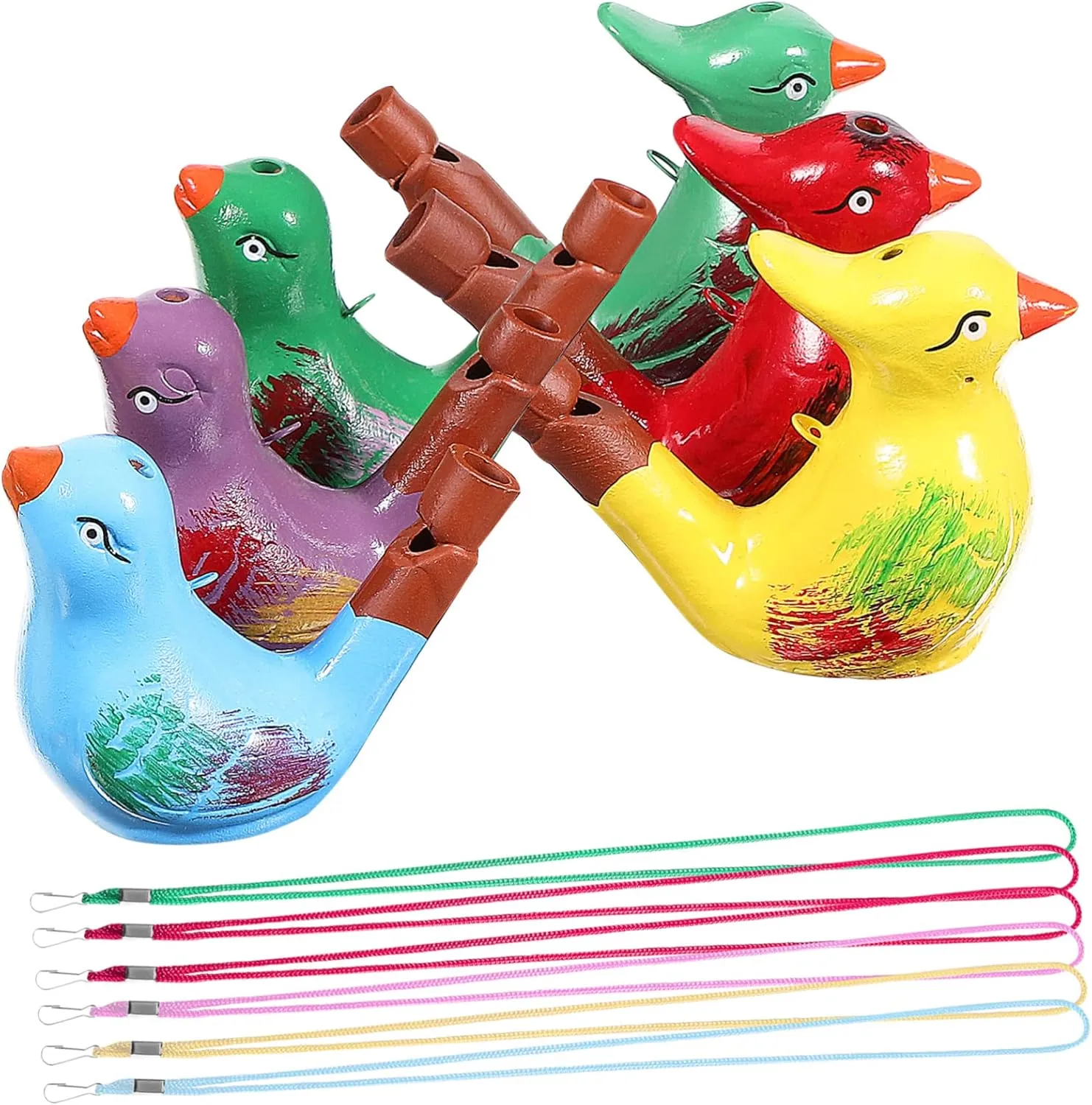 Zerodeko Bird Whistle, 6PCS Ceramic Bird Whistles, Bird Water Whistles with Lanyards, Bird Noise Makers, Funny Bath Musical, Drawing Warbler Song Ceramic Whistles for Kids Party Favors