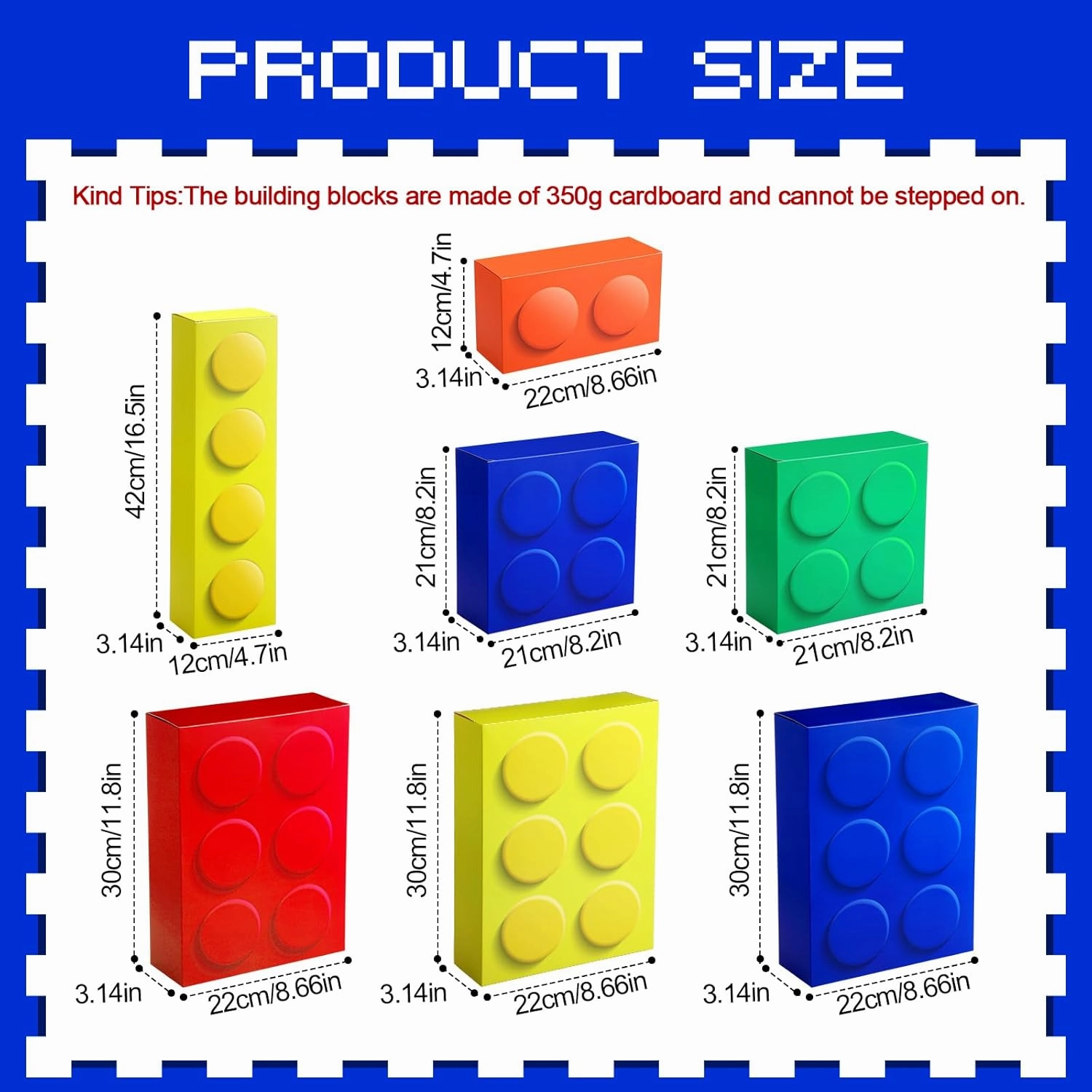 Zhanmai 7 Pcs Paper Building Blocks Boxes in 4 Size Mystery Party Stacking Props Brick Treat Gift Case for Birthday Game Favors Decorations Boys Girls