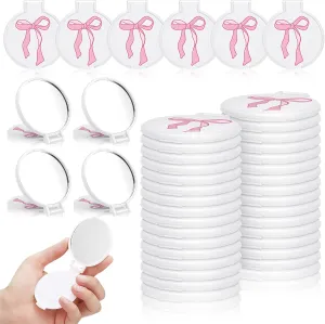 Zhehao 40 Pcs Pink Bow Coquette Mini Pocket Mirrors Compact Gifts Bulk for Women Bowknot Small Mini Round Makeup Mirrors Portable Pink Bow for Purse Women Birthday Bridal Shower Party Gift