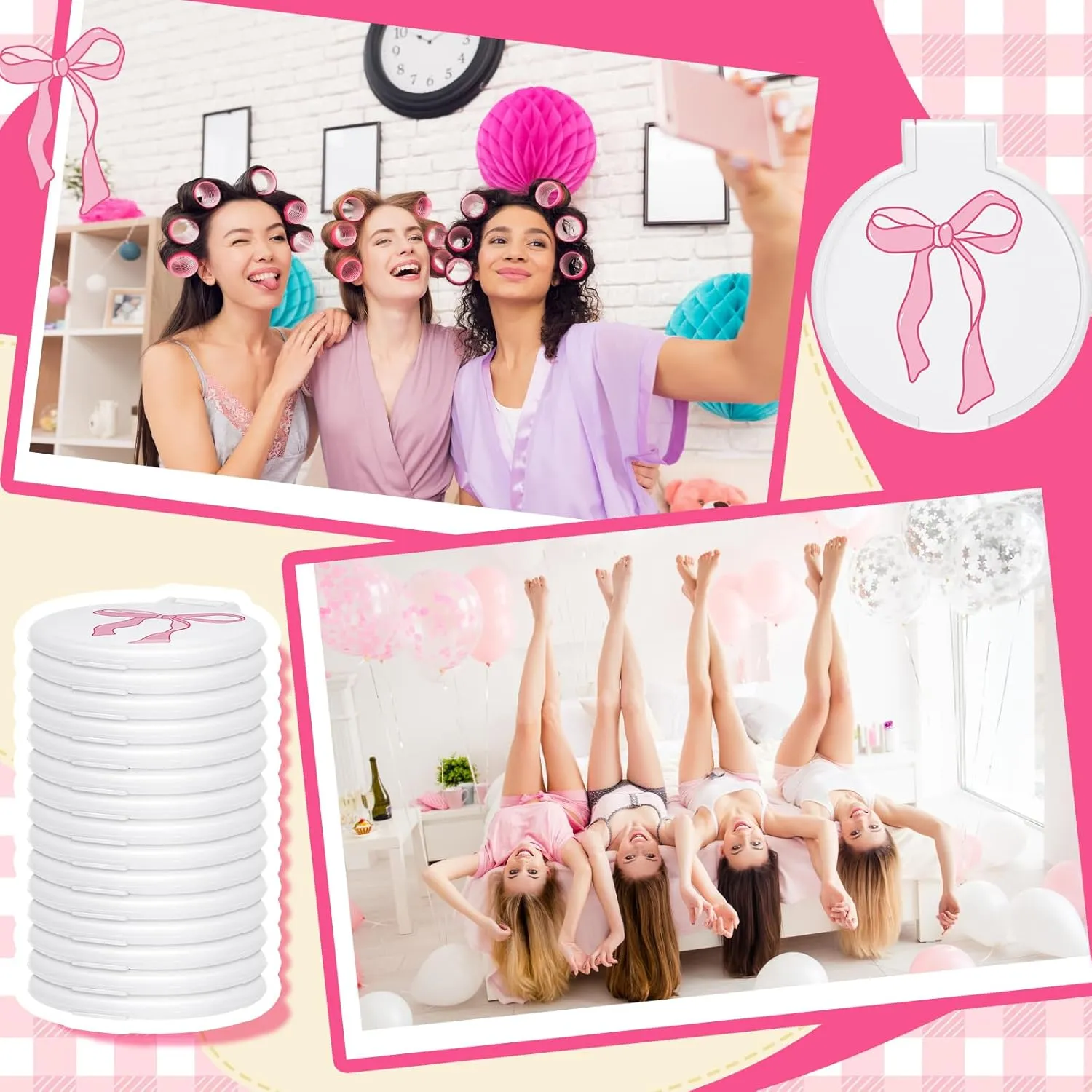 Zhehao 40 Pcs Pink Bow Coquette Mini Pocket Mirrors Compact Gifts Bulk for Women Bowknot Small Mini Round Makeup Mirrors Portable Pink Bow for Purse Women Birthday Bridal Shower Party Gift