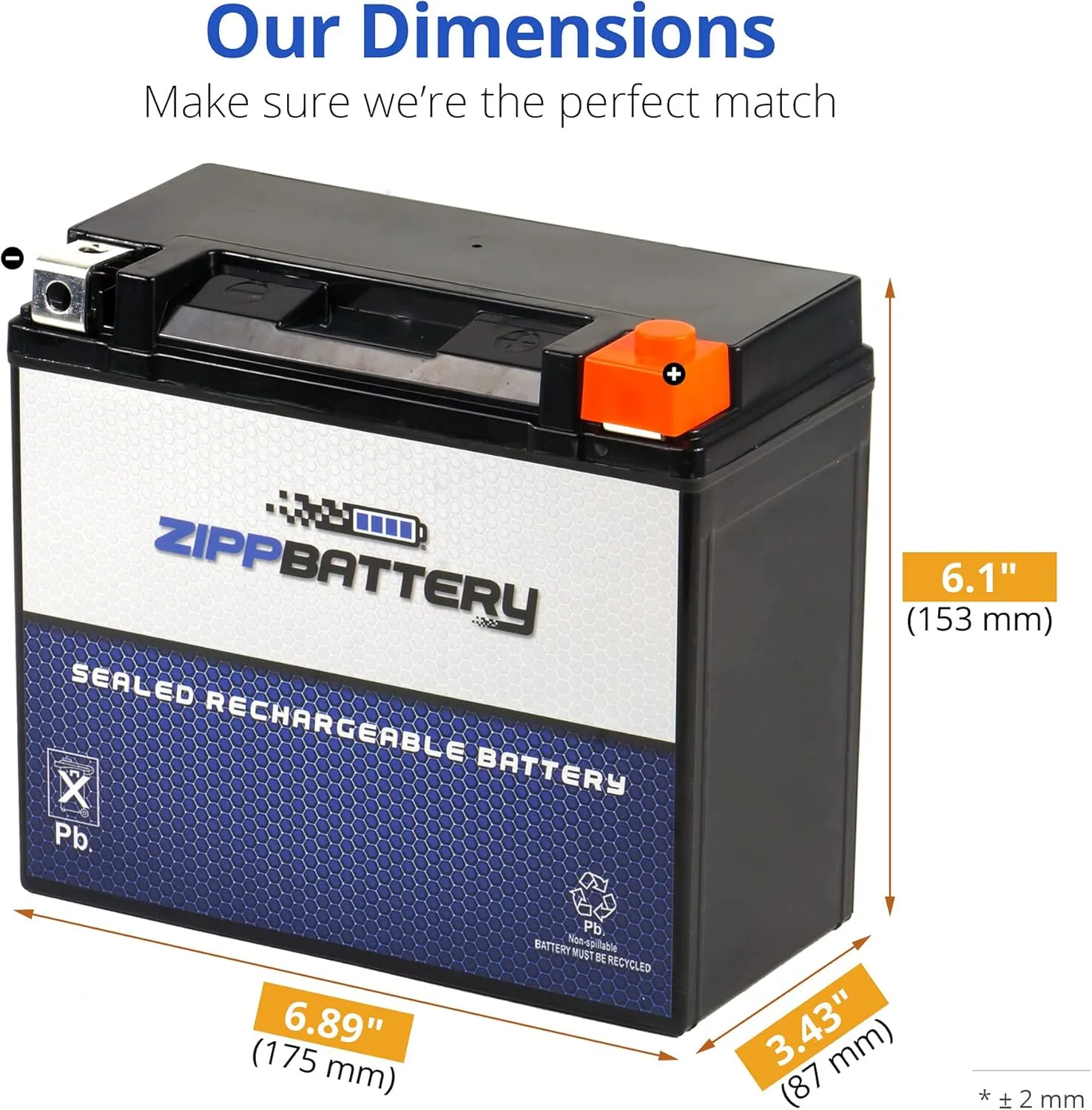 Zipp Battery YTX20L-BS Maintenance-Free 12V 19Ah Battery Replacement for ATV, Motorcycle, Jet Skis, Scooter, UTV, and More - Nut and Bolt (T3) Terminal