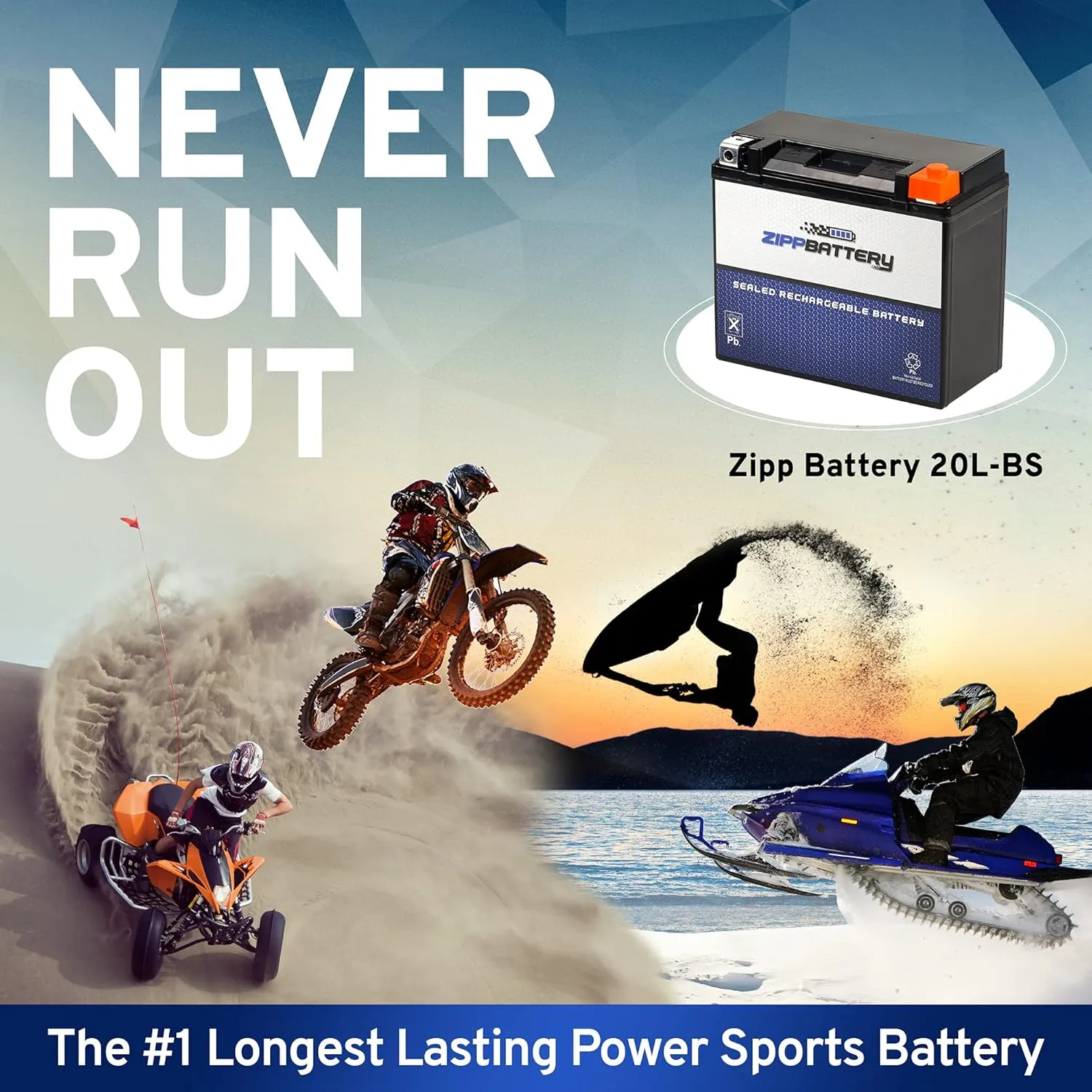 Zipp Battery YTX20L-BS Maintenance-Free 12V 19Ah Battery Replacement for ATV, Motorcycle, Jet Skis, Scooter, UTV, and More - Nut and Bolt (T3) Terminal