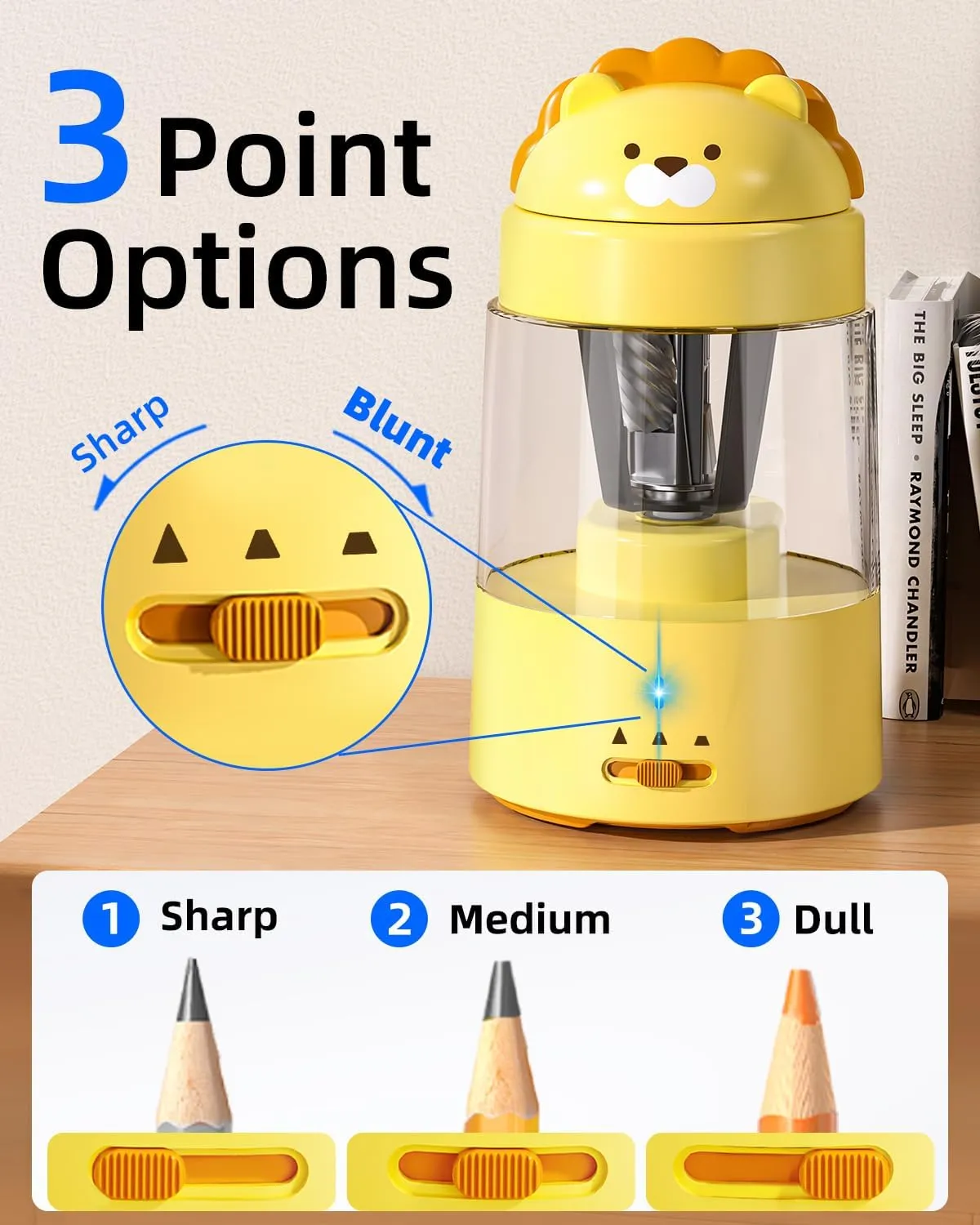 ZMOL Electric Pencil Sharpeners, Lion Pencil Sharpener for Colored Pencils, Auto Stop, Kids Portable Pencil Sharpener for Rechargeable Battery Operated No.2/(6-8mm), Home/Classroom/Office