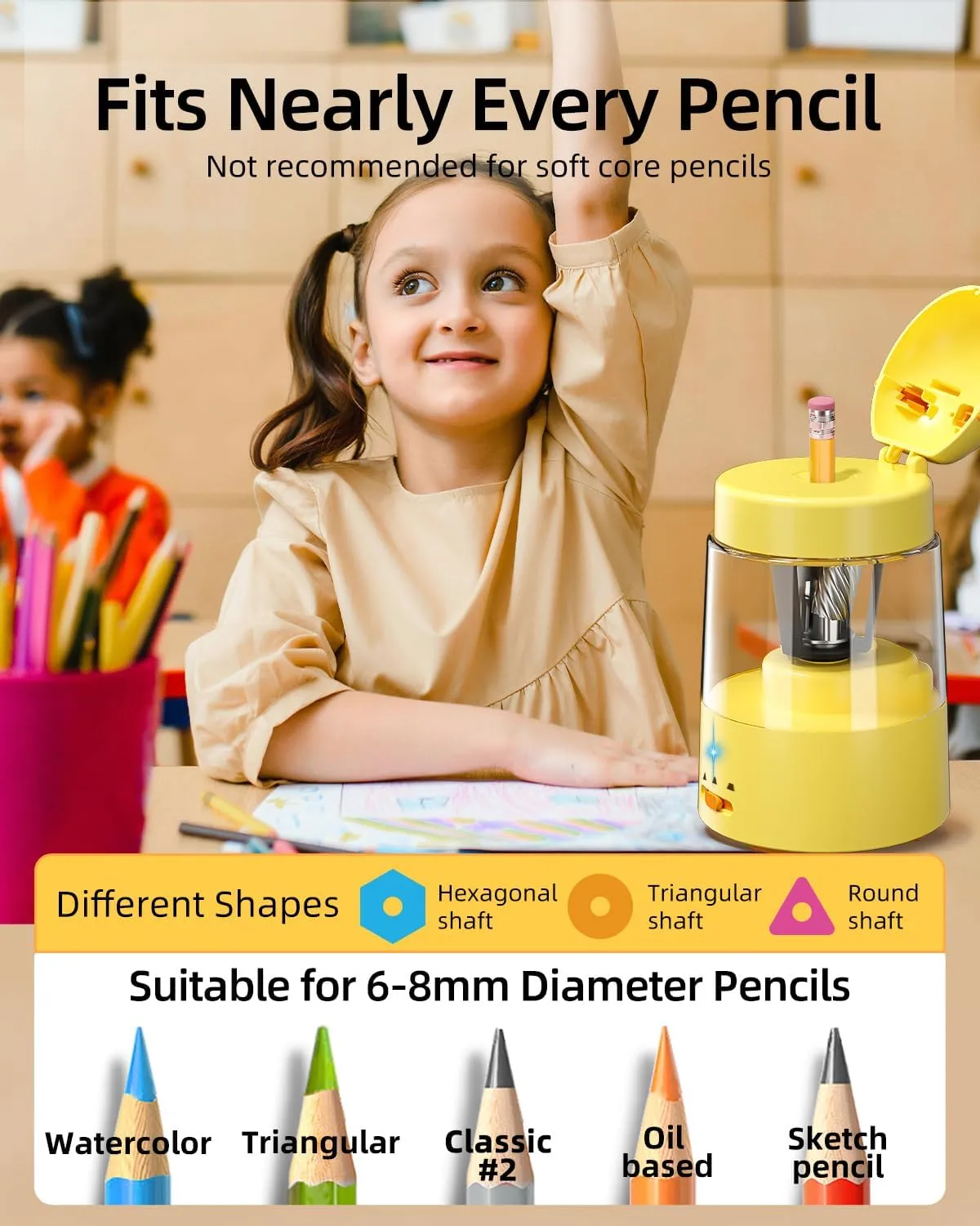 ZMOL Electric Pencil Sharpeners, Lion Pencil Sharpener for Colored Pencils, Auto Stop, Kids Portable Pencil Sharpener for Rechargeable Battery Operated No.2/(6-8mm), Home/Classroom/Office
