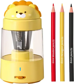 ZMOL Electric Pencil Sharpeners, Lion Pencil Sharpener for Colored Pencils, Auto Stop, Kids Portable Pencil Sharpener for Rechargeable Battery Operated No.2/(6-8mm), Home/Classroom/Office